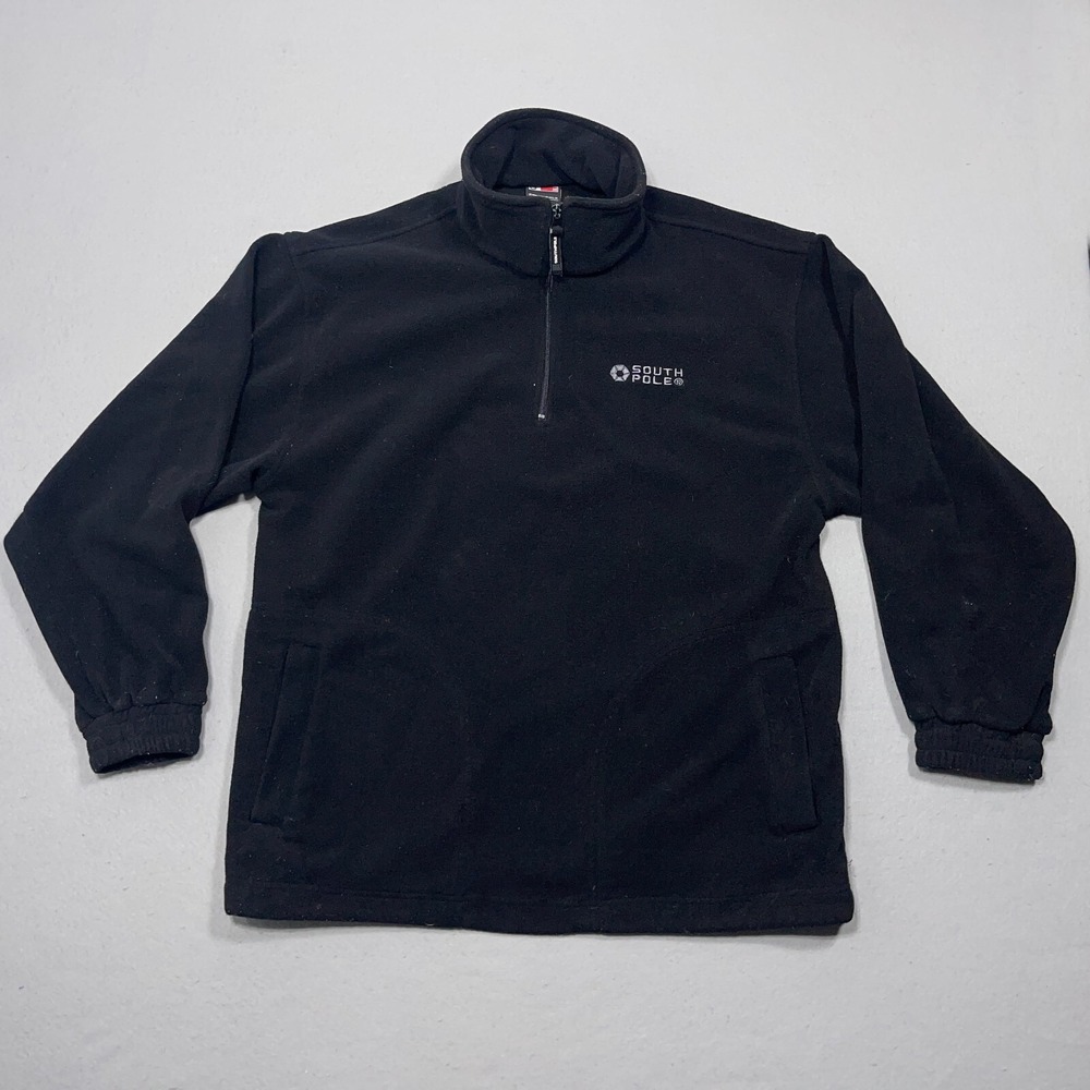 Southpole Fleece Pullover Men Medium Quarter‎ Zip Black Streetwear Vintage Y2K